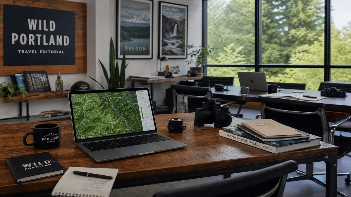 Forest trail editorial research scene