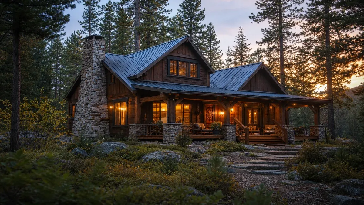 Forest Cabins illustrated forest scene